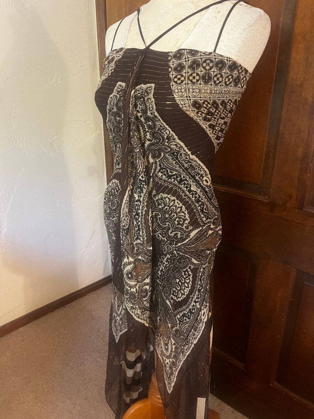 BCBG Max Azria Silk Style Paisley Y2K Long Dress Size 4 - Picture 1 of 14